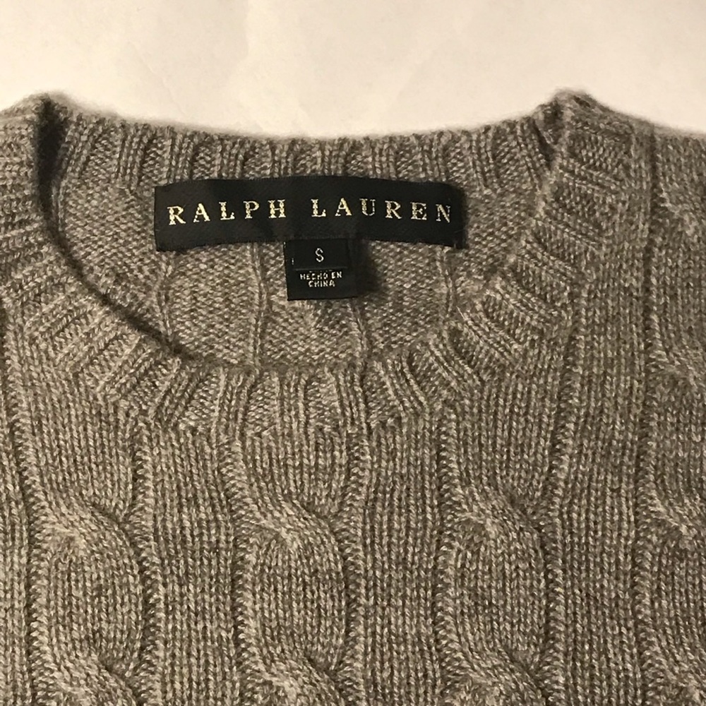 Ralph Lauren Black Label Cable Knit Crewneck Cashmere Sweater Small Gray - Picture 3 of 8
